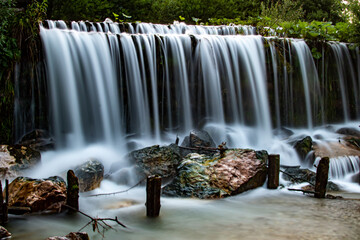 Waterfalls on the Savinja river, Slovenia, during sunset