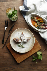 dishes and snacks of traditional Caucasian Georgian cuisine. classic national serving on a rustic wooden table