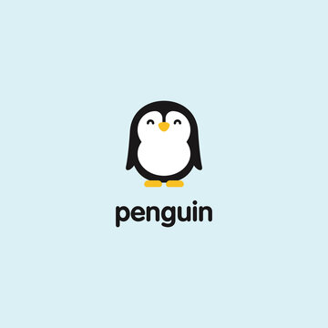 cute penguin character. happy animal logo