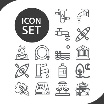 Simple set of lake related lineal icons.