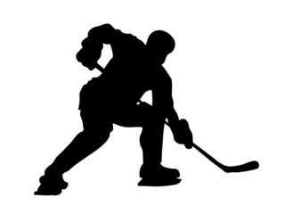 Isolated Silhouette.Ice hockey player in full equipment while playing ice hockey. 