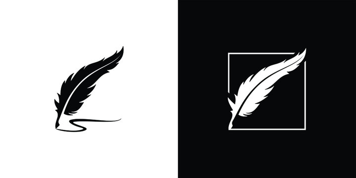 Vintage feather quill pen with black ink stroke Vector Image