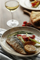dishes and snacks of traditional Caucasian Georgian cuisine. classic national serving on a rustic wooden table