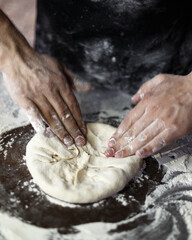 the process of cooking traditional Caucasian dishes. khinkali khachapuri.