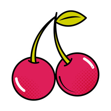 cherry fruits pop art comic style, flat icon