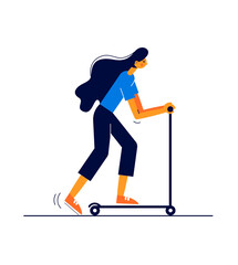 Modern vector sport illustration. Girl rushes on a scooter.