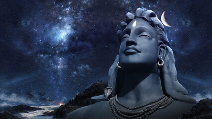Adiyogi Black Shiv Sculpture Coimbatore Statue With Moon On The Head with stars on adi yogi bholenath Mahadev 3D Shiva maha shivaratri  Mahashivratri