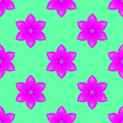 Pink flowers on a blue background. Seamless vector illustration.