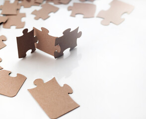 Fototapeta premium Teamwork concept. Three pieces of the puzzle are connected together. Business. 