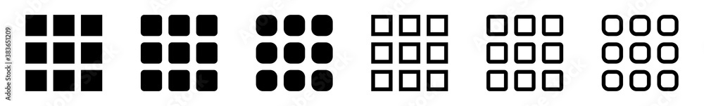 Poster apps menu icon black | user application menu illustration | mobile phone website symbol | set logo |
