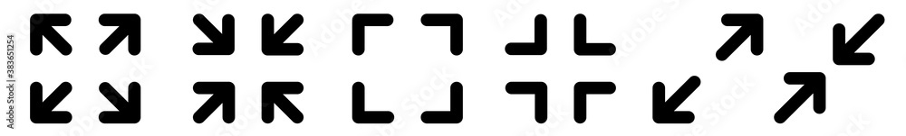 Poster full screen icon black | big small size illustration | video expand reduce button symbol | minimize 