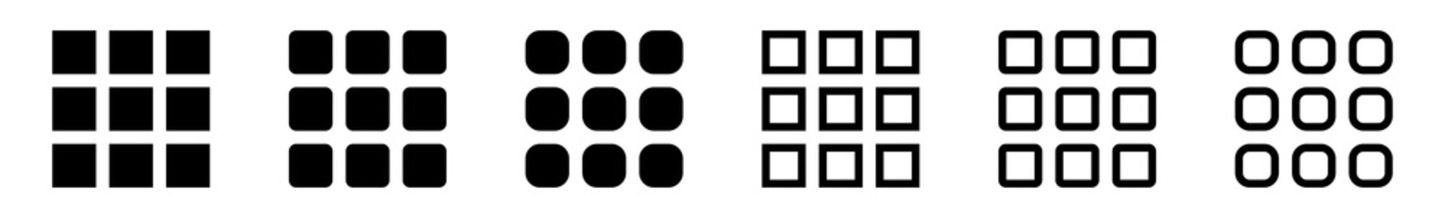 Apps Menu Icon Black | User Application Menu Illustration | Mobile Phone Website Symbol | Set Logo | Web Setting Sign | Isolated | Variations