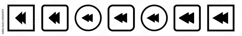 Poster rewind button icon black line | fast back buttons illustration | video audio player navigate symbol 