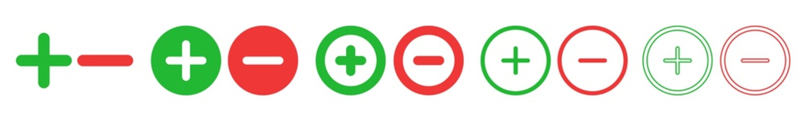 Plus Minus Icon Red Green | Positive Negative Buttons Illustration | Con Pro Symbol | Vote Logo | Zoom In Out Sign | Isolated | Variations