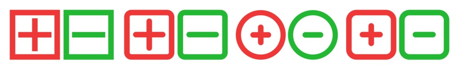 Plus Minus Icon Red Green | Positive Negative Buttons Illustration | Con Pro Symbol | Vote Logo | Zoom In Out Sign | Isolated | Variations