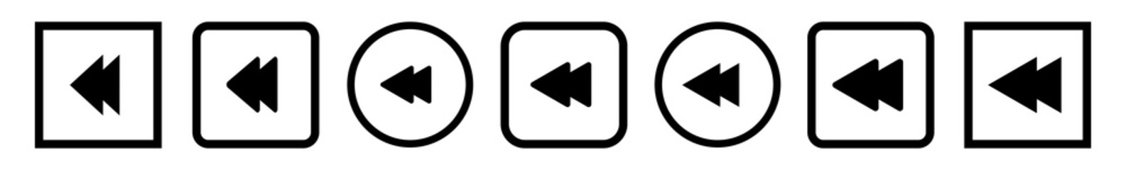 Rewind Button Icon Black Line | Fast Back Buttons Illustration | Video Audio Player Navigate Symbol | Arrow Logo | Game Speed Sign | Isolated | Variations