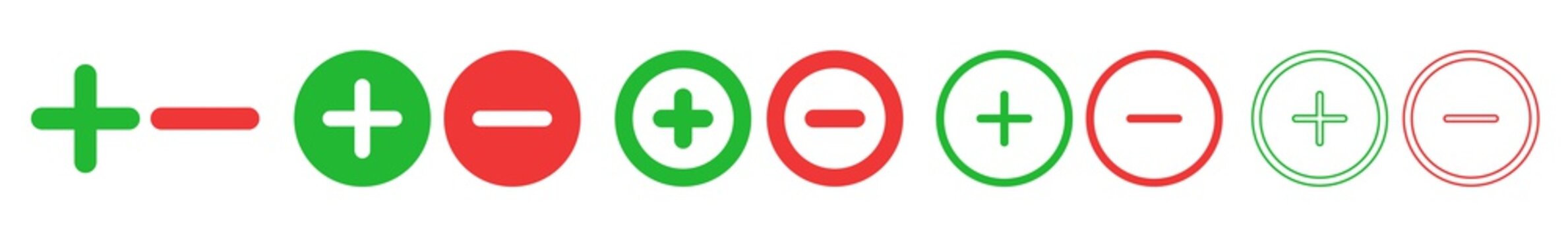 Plus Minus Icon Red Green | Positive Negative Buttons Illustration | Con Pro Symbol | Vote Logo | Zoom In Out Sign | Isolated | Variations