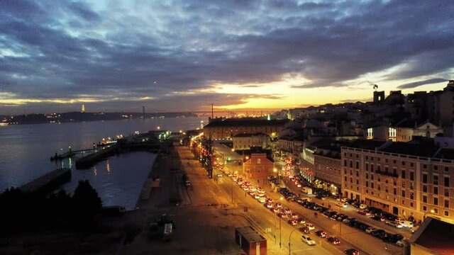 Lisbon. Aerial view in Lisboa, city pf Portugal. Drone Footage