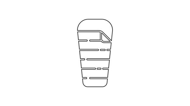 Black line Sleeping bag icon isolated on white background. 4K Video motion graphic animation.