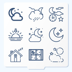Simple set of 9 icons related to saturday
