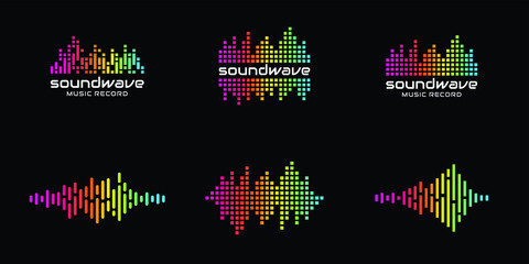 set of sound wave audio music logo illustration vector design template premium quality
