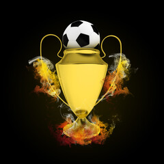 Soccer Cup and ball in colored smoke