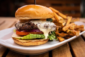 Cheeseburger with Fries on a Plate