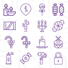 16 pack of stick  lineal web icons set