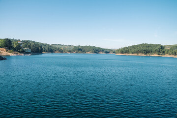 large spacious mountain landscapes with a small lake. beauty of the mountains in portugal
