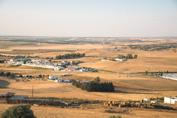Fototapeta premium steppe landscape with the image of wide fields and the city. Mountain landscape in Portugal