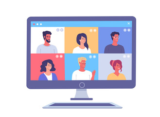 Computer  display and video conference vector illustration 