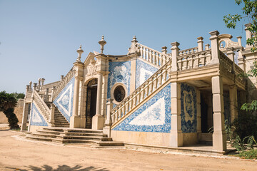 Naklejka premium large palace with stairs. beautiful architecture in portugal. construction with ceramic tiles painted with patterns