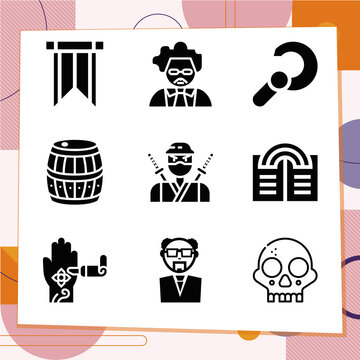 Simple set of 9 icons related to anthropology