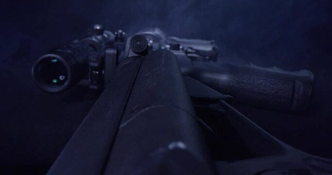 AR-15 On table with a slow push in using a probe lens

