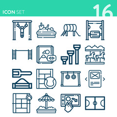 Simple set of 16 icons related to sloping trough