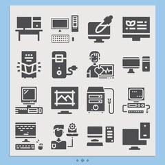 Simple set of desktop computer related filled icons.