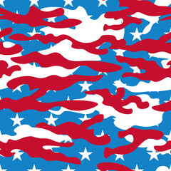 Vector seamless camo US army patriotic stars and stripes fatigue pattern design - obrazy, fototapety, plakaty