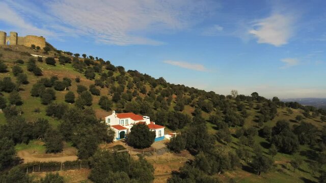 Evoramonte, village of Portugal with castle. Aerial drone Footage