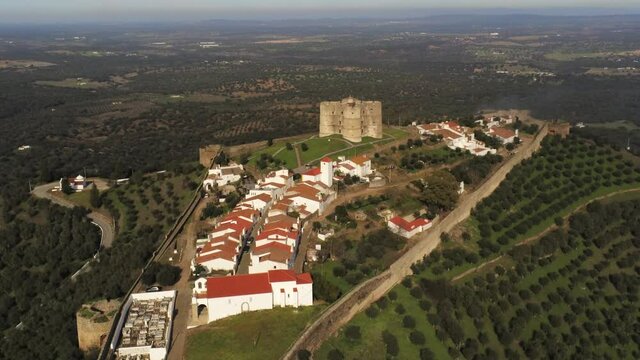Evoramonte, village of Portugal with castle. Aerial drone Footage