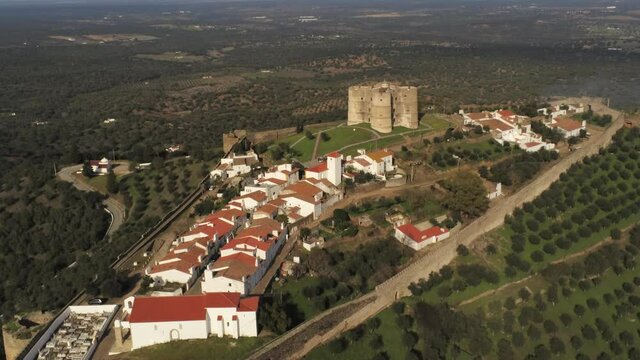 Evoramonte, village of Portugal with castle. Aerial drone Footage