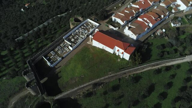 Evoramonte, village of Portugal with castle. Aerial drone Footage