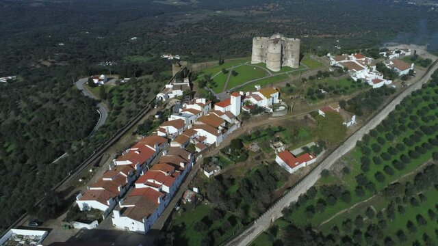 Evoramonte, village of Portugal with castle. Aerial drone Footage
