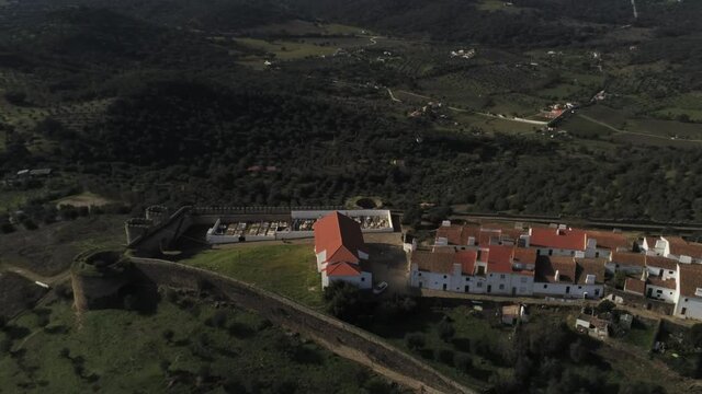 Evoramonte, village of Portugal with castle. Aerial drone Footage