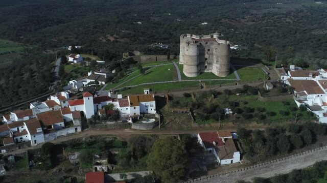 Evoramonte, village of Portugal with castle. Aerial drone Footage