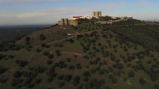 Evoramonte, village of Portugal with castle. Aerial drone Footage