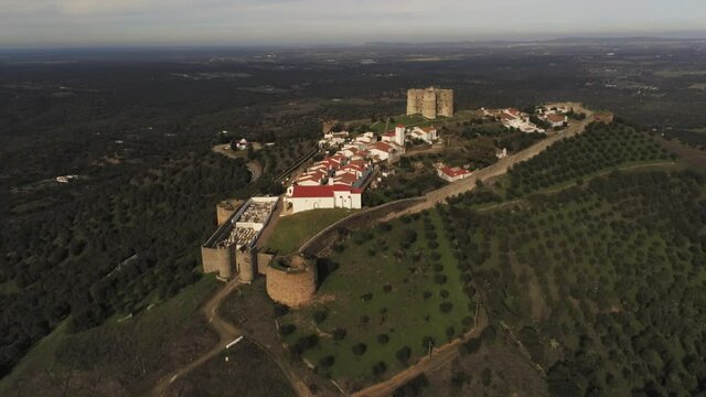 Evoramonte, village of Portugal with castle. Aerial drone Footage