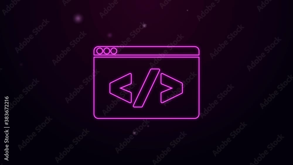 Wall mural glowing neon line web design and front end development icon isolated on black background. 4k video m