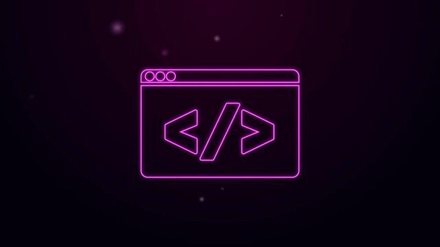 Glowing neon line Web design and front end development icon isolated on black background. 4K Video motion graphic animation.
