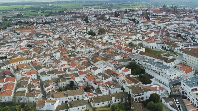 Evora, historical village of Portugal. Aerial Drone Footage