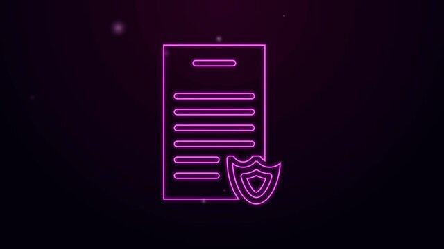 Glowing neon line Firearms license certificate icon isolated on black background. Weapon permit. 4K Video motion graphic animation.